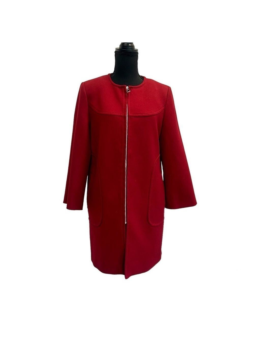 Zara deep red front full zip peacoat Sz M
